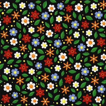 Floral Seamless Pattern on Black Background. Vector 库存插图
