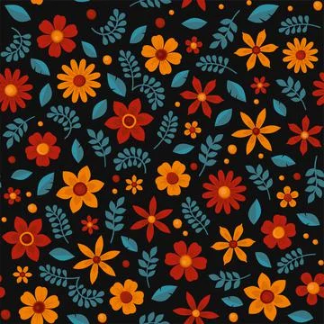 Floral Seamless Pattern on Black Background. Vector 스톡 일러스트