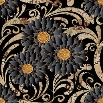 Floral seamless pattern. Black flourish background wallpaper ill Stock-Illustration