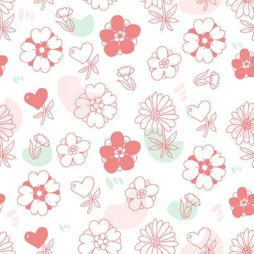 Floral seamless pattern with blooming flower on white background. Linear ha.. Stockillustratie