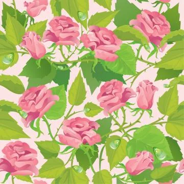 Floral seamless pattern with blooming pink roses Stock Illustration