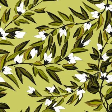 Floral seamless pattern blooming white flowers Botanical Motifs scattered ran Stock Illustration