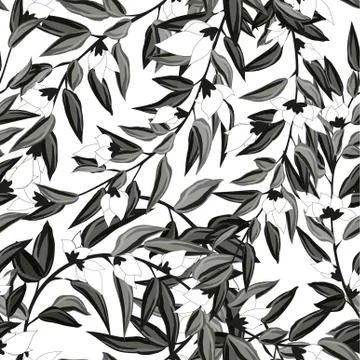 Floral seamless pattern blooming white flowers Botanical Motifs scattered ran Stock Illustration