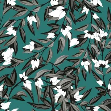 Floral seamless pattern blooming white flowers Botanical Motifs scattered ran Stock Illustration