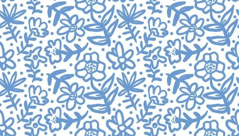 Floral seamless pattern. Blue and white textile design. Summer plants print.  Stock Illustration