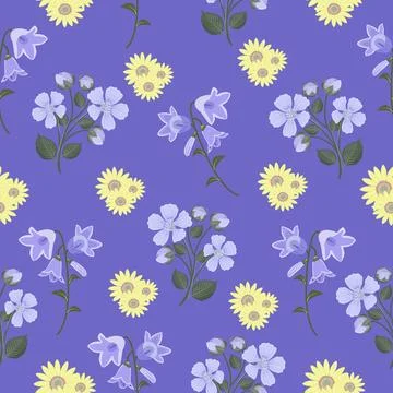 Floral seamless pattern with blue background Stock Illustration