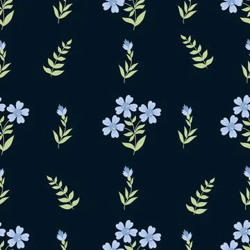Floral seamless pattern with blue decorative cornflower on dark blue background Stock Illustration