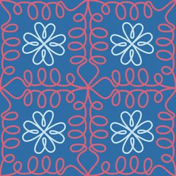 Floral seamless pattern blue red swirl contrast color abstract background Illustrazione stock
