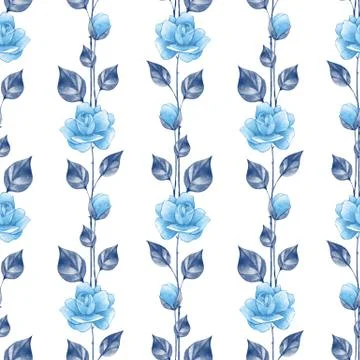 Floral seamless pattern with blue roses Stock Illustration
