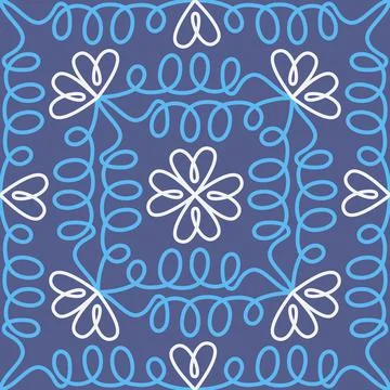 Floral seamless pattern blue white swirl contrast color abstract background f Stock Illustration
