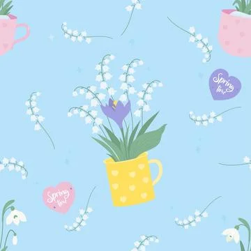Floral seamless pattern. Bouquet spring flowers lilies of the valley and cr.. Stock Illustration