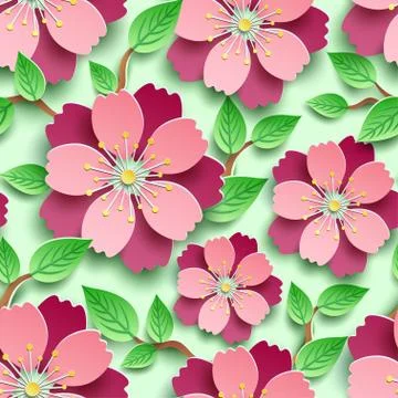 Floral seamless pattern with branch of sakura Stock Illustration