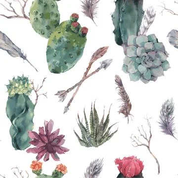 Floral seamless pattern with branches and succulent Stock Illustration