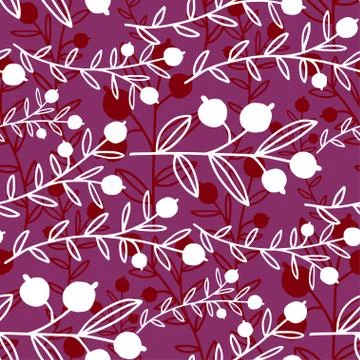 Floral seamless pattern. Branches and berries. Purple textile design. Floral  Stock Illustration