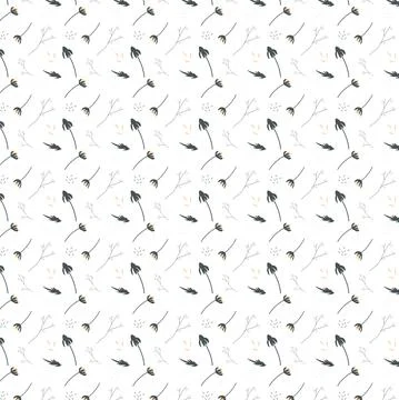 Floral seamless pattern with branches and buttercups. Vector illustration. Si Stock Illustration