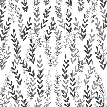 Floral seamless pattern with branches on white background. Ornament with tropic Stock Illustration