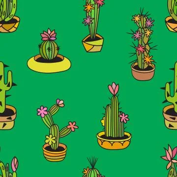 Floral seamless pattern with cactuses Stock Illustration