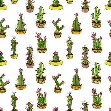 Floral seamless pattern with cactuses Stock Illustration