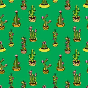 Floral seamless pattern with cactuses Stock Illustration