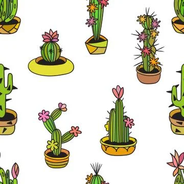 Floral seamless pattern with cactuses Stock Illustration