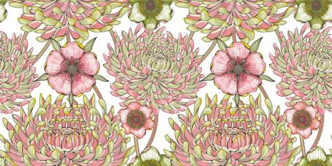 Floral seamless pattern with chrysanthemums Stock Illustration
