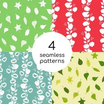 Floral seamless pattern collection with leaves and flowers. Vector repeat b.. Stock Illustration