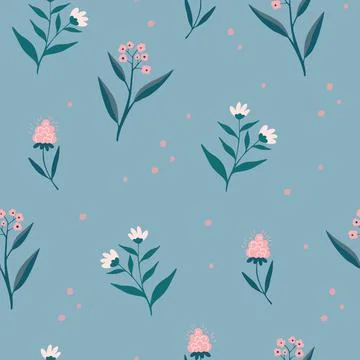 Floral seamless pattern. Creative blooming texture. Wildflowers background. G Illustrazione stock