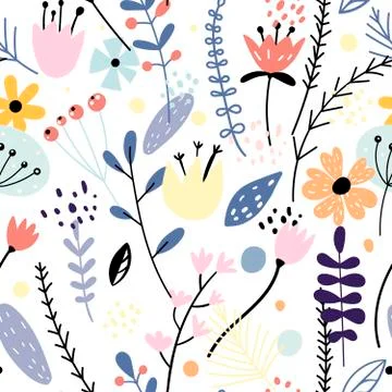 Floral seamless pattern with creative flowers and decorative elements in 스톡 일러스트