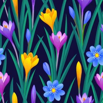 Floral seamless pattern with crocuses 스톡 일러스트