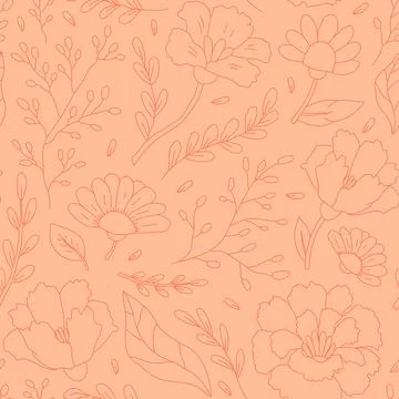 Floral seamless pattern of cute abstract hand-drawn flowers and leaves. Moder Stock Illustration