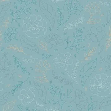 Floral seamless pattern of cute abstract hand-drawn flowers and leaves. Moder 스톡 일러스트