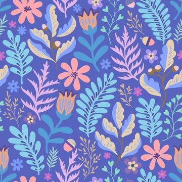 Floral seamless pattern with cute abstract doodle flowers. Trendy print for.. Stock Illustration