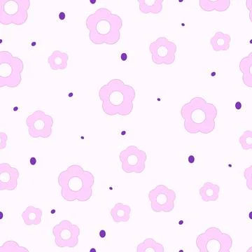 Floral seamless pattern. Cute print with daisies and round spots. Vector illu 스톡 일러스트
