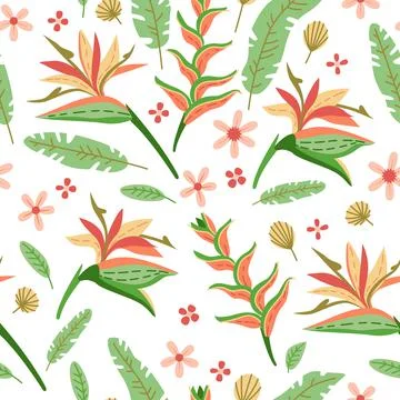 Floral seamless pattern with cute tropic flower elements, vector design イラスト素材