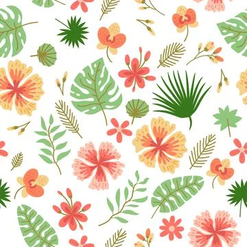 Floral seamless pattern with cute tropic flower elements, vector design イラスト素材