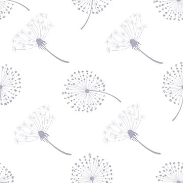 Floral Seamless Pattern with Dandelions, Flying Dandelion Seeds on Wind Vector Stock Illustration