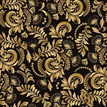 Floral seamless pattern decorative style Hohloma gold Stock Illustration
