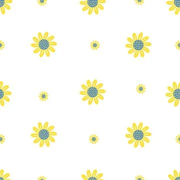 Floral seamless pattern. decorative yellow flower on white background. Vector Stock Illustration