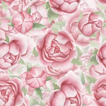Floral seamless pattern with delicate pink flowers and leaves, hand-drawn wat Stock Illustration