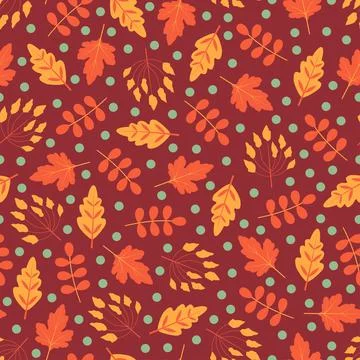 Floral seamless pattern design of abstract branches of leaves and polka dots. Stock Illustration