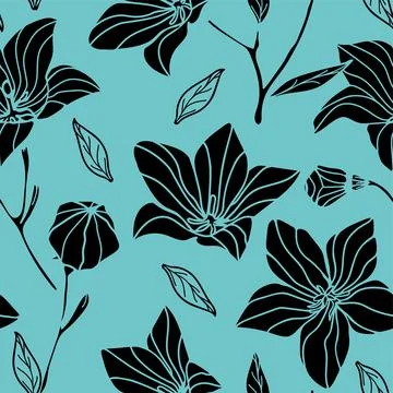 Floral seamless pattern design. Pastel blue color vector fabric design. Stock Illustration