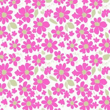Floral seamless pattern design with pink flowers on white, repeating backgrou Stock Illustration