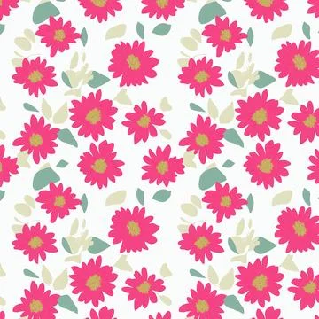 Floral seamless pattern design with red flowers and green leaves on white, .. Stock Illustration