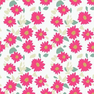Floral seamless pattern design with red flowers and green leaves on white, .. Stock Illustration