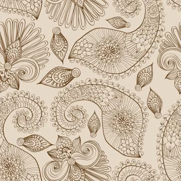 Floral seamless pattern with doodle flowers and paisley Stock Illustration