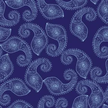 Floral seamless pattern with doodle flowers and paisley Stock Illustration