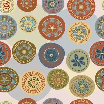 Floral seamless pattern with doodle round flowers Stock Illustration