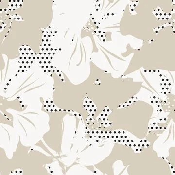 Floral Seamless Pattern with dotted textures Stock Illustration