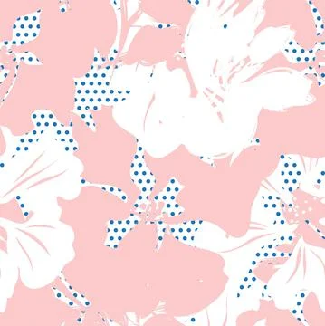 Floral Seamless Pattern with dotted textures Stock Illustration