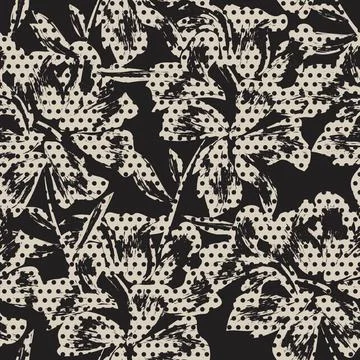 Floral Seamless Pattern with dotted textures Stock Illustration